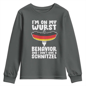 Oktoberfest On My Wurst Behavior Youth Sweatshirt Dont Give Schnitzel Funny German TS10 Dark Heather Print Your Wear