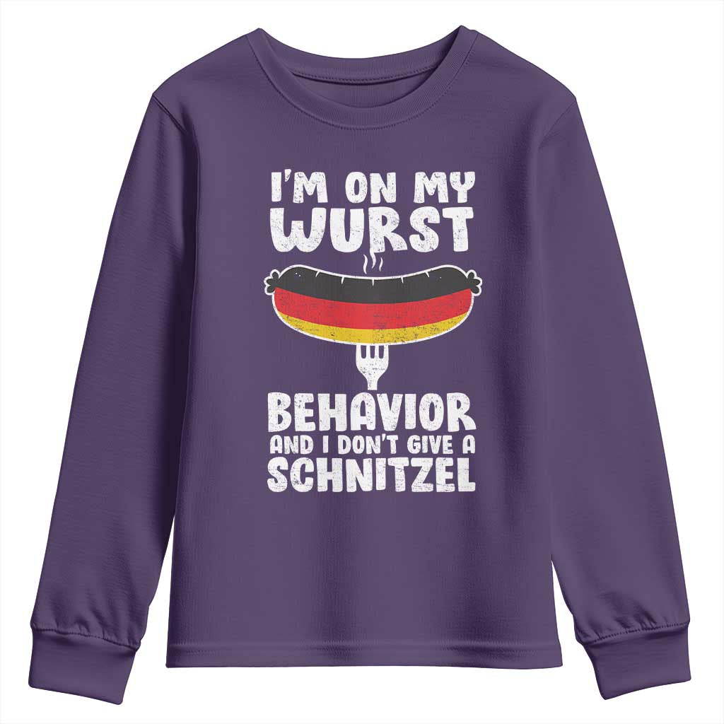 Oktoberfest On My Wurst Behavior Youth Sweatshirt Dont Give Schnitzel Funny German TS10 Purple Print Your Wear