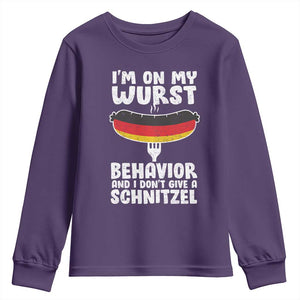 Oktoberfest On My Wurst Behavior Youth Sweatshirt Dont Give Schnitzel Funny German TS10 Purple Print Your Wear