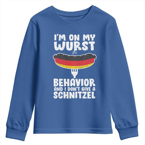 Oktoberfest On My Wurst Behavior Youth Sweatshirt Dont Give Schnitzel Funny German TS10 Royal Blue Print Your Wear