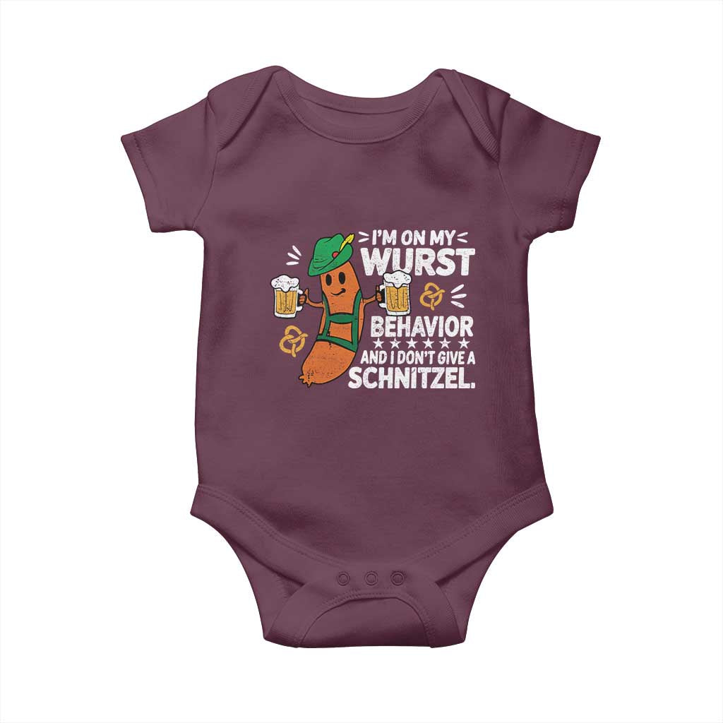 Funny Oktoberfest Baby Onesie On My Wurst Behavior Sarcastic German TS10 Maroon Print Your Wear
