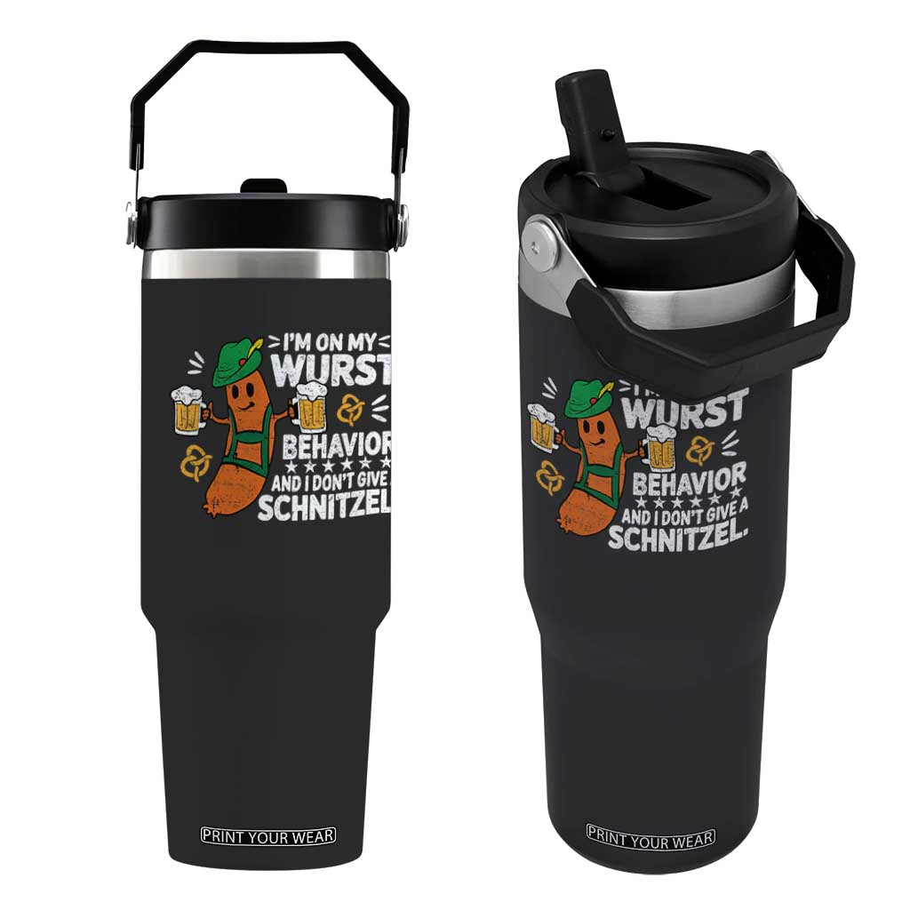 Funny Oktoberfest Flip Straw Tumbler On My Wurst Behavior Sarcastic German TS10 One Size: 30 oz Black Print Your Wear