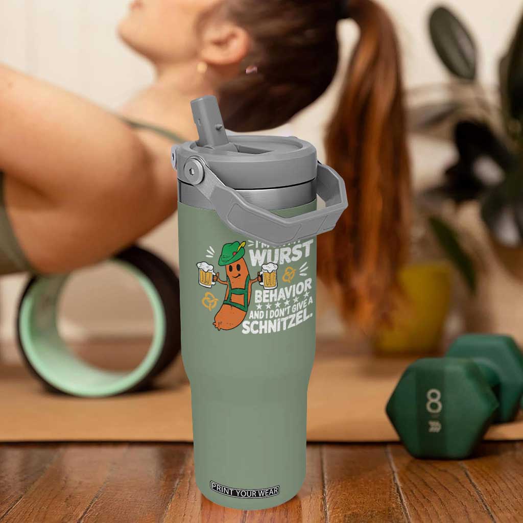 Funny Oktoberfest Flip Straw Tumbler On My Wurst Behavior Sarcastic German TS10 One Size: 30 oz Moss Green Print Your Wear