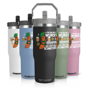 Funny Oktoberfest Flip Straw Tumbler On My Wurst Behavior Sarcastic German TS10 Print Your Wear
