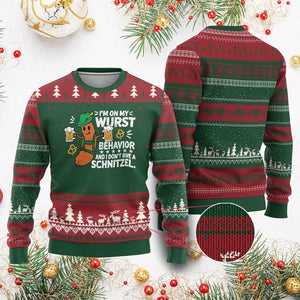 Funny Oktoberfest Ugly Christmas Sweater On My Wurst Behavior Sarcastic German TS10 Red Green Print Your Wear