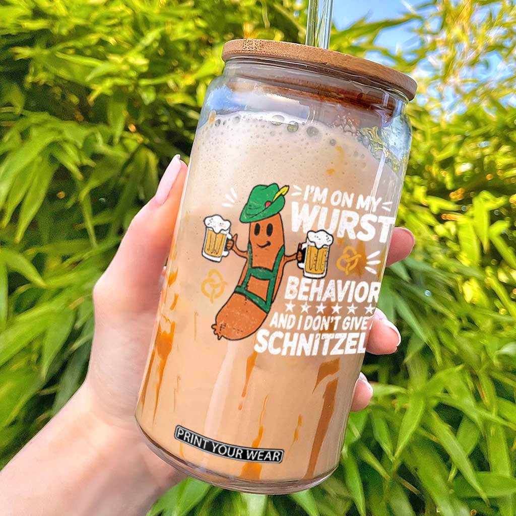 Funny Oktoberfest Glass Can On My Wurst Behavior Sarcastic German TS10 Black Print Your Wear