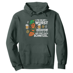 Funny Oktoberfest Hoodie On My Wurst Behavior Sarcastic German TS10 Dark Forest Green Print Your Wear