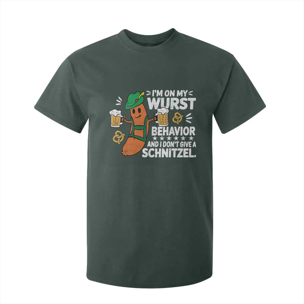 Funny Oktoberfest T Shirt For Kid On My Wurst Behavior Sarcastic German TS10 Dark Forest Green Print Your Wear