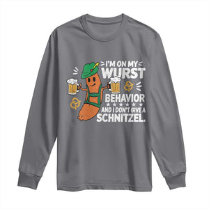 Funny Oktoberfest Long Sleeve Shirt On My Wurst Behavior Sarcastic German TS10 Charcoal Print Your Wear
