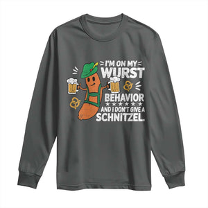 Funny Oktoberfest Long Sleeve Shirt On My Wurst Behavior Sarcastic German TS10 Dark Heather Print Your Wear