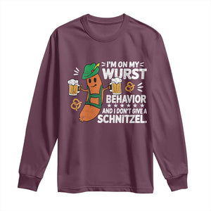 Funny Oktoberfest Long Sleeve Shirt On My Wurst Behavior Sarcastic German TS10 Maroon Print Your Wear