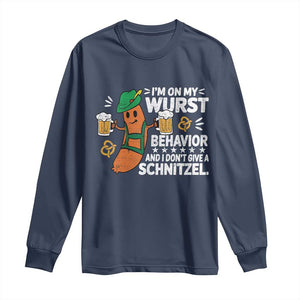 Funny Oktoberfest Long Sleeve Shirt On My Wurst Behavior Sarcastic German TS10 Navy Print Your Wear