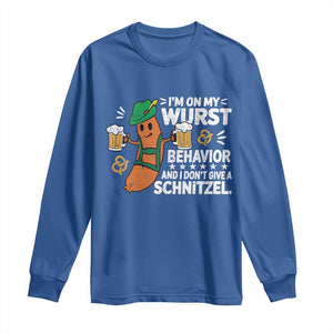 Funny Oktoberfest Long Sleeve Shirt On My Wurst Behavior Sarcastic German TS10 Royal Blue Print Your Wear