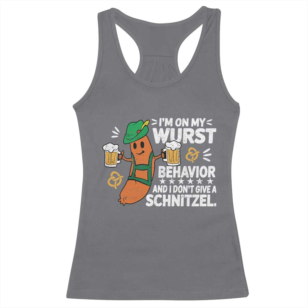 Funny Oktoberfest Racerback Tank Top On My Wurst Behavior Sarcastic German TS10 Charcoal Print Your Wear