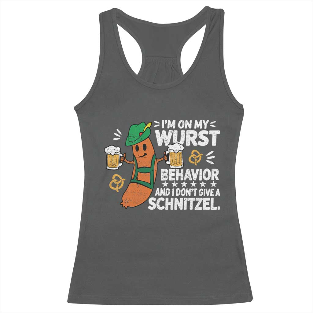 Funny Oktoberfest Racerback Tank Top On My Wurst Behavior Sarcastic German TS10 Dark Heather Print Your Wear