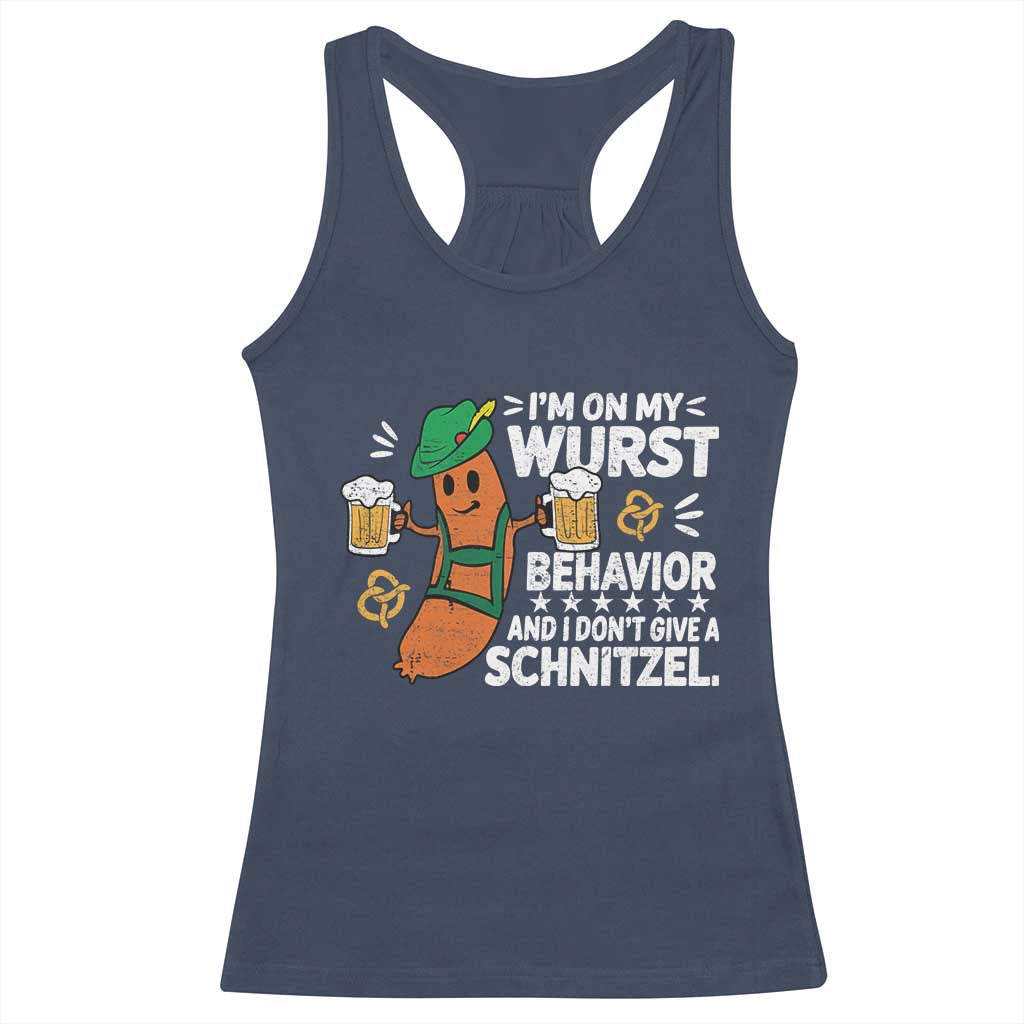 Funny Oktoberfest Racerback Tank Top On My Wurst Behavior Sarcastic German TS10 Navy Print Your Wear