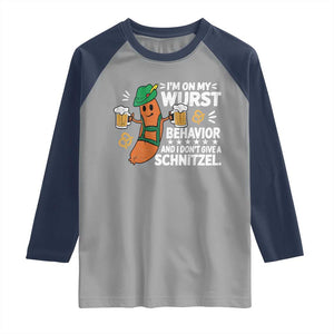 Funny Oktoberfest Raglan Shirt On My Wurst Behavior Sarcastic German TS10 Sport Gray Navy Print Your Wear