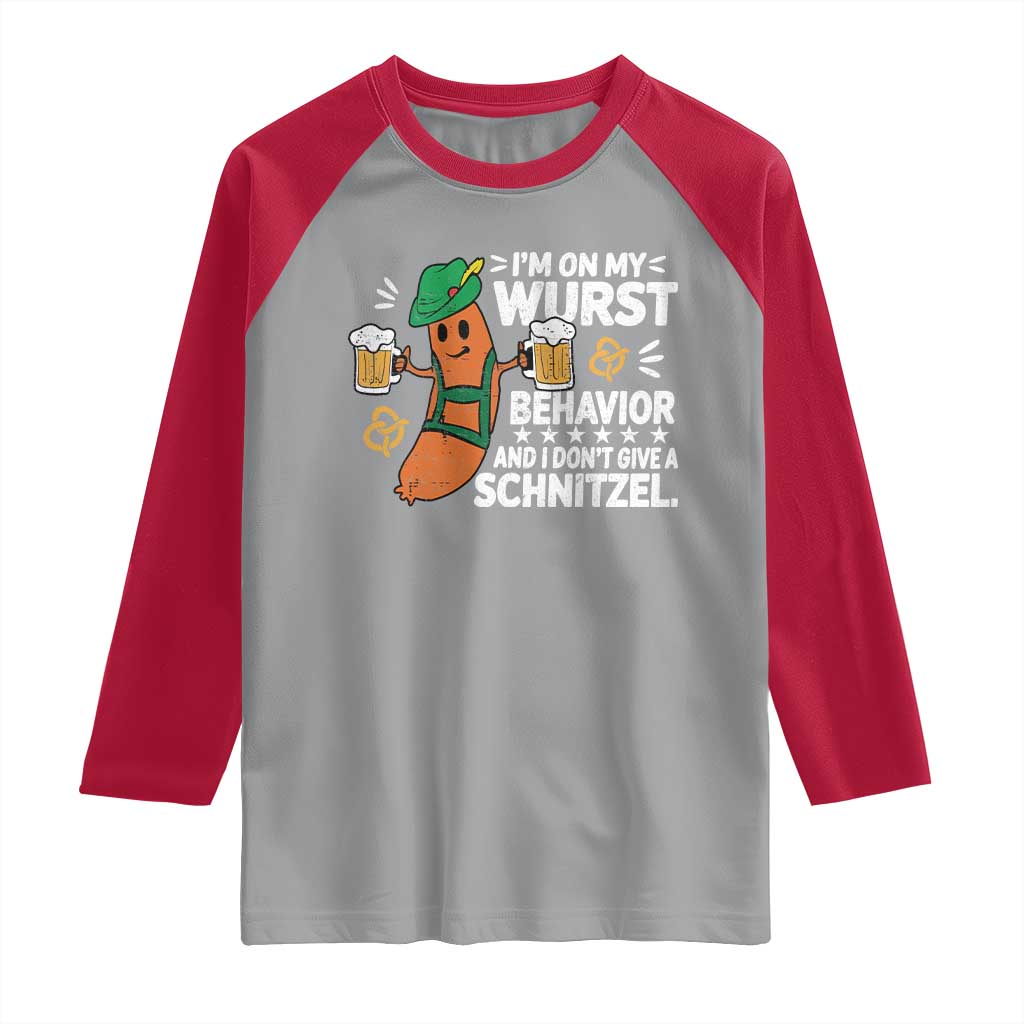 Funny Oktoberfest Raglan Shirt On My Wurst Behavior Sarcastic German TS10 Sport Gray Red Print Your Wear