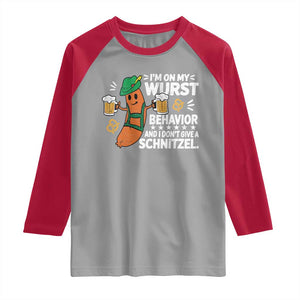 Funny Oktoberfest Raglan Shirt On My Wurst Behavior Sarcastic German TS10 Sport Gray Red Print Your Wear