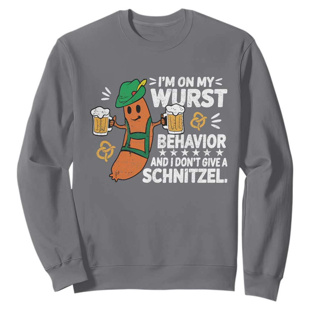 Funny Oktoberfest Sweatshirt On My Wurst Behavior Sarcastic German TS10 Charcoal Print Your Wear