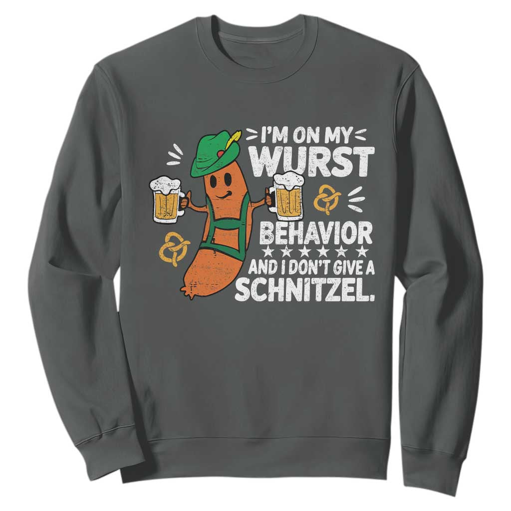 Funny Oktoberfest Sweatshirt On My Wurst Behavior Sarcastic German TS10 Dark Heather Print Your Wear