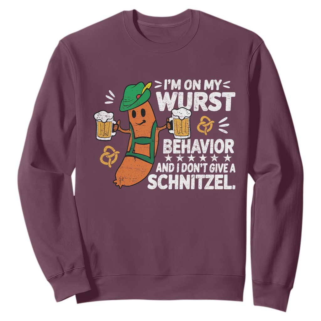 Funny Oktoberfest Sweatshirt On My Wurst Behavior Sarcastic German TS10 Maroon Print Your Wear