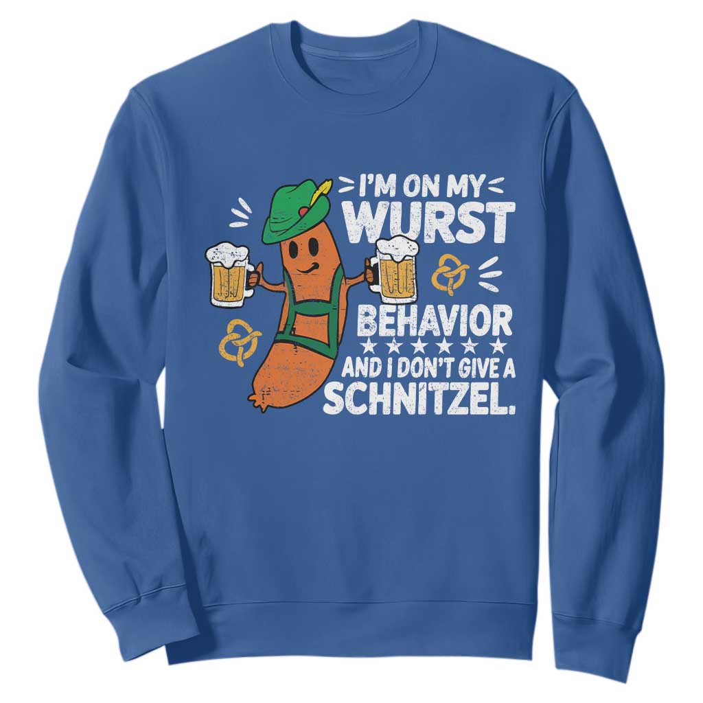 Funny Oktoberfest Sweatshirt On My Wurst Behavior Sarcastic German TS10 Royal Blue Print Your Wear