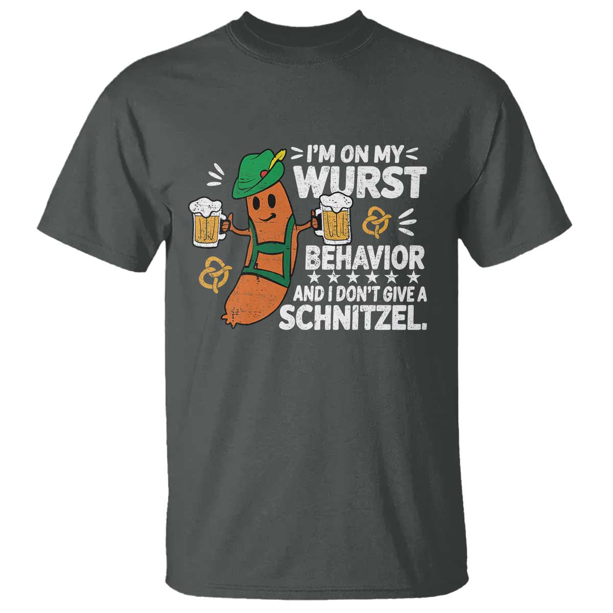 Funny Oktoberfest T Shirt On My Wurst Behavior Sarcastic German TS10 Dark Heather Print Your Wear
