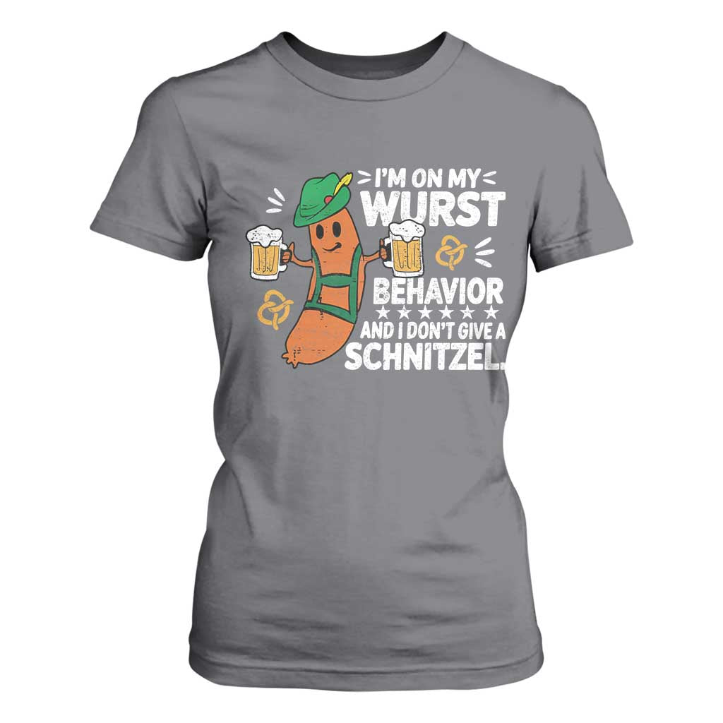 Funny Oktoberfest T Shirt For Women On My Wurst Behavior Sarcastic German TS10 Charcoal Print Your Wear