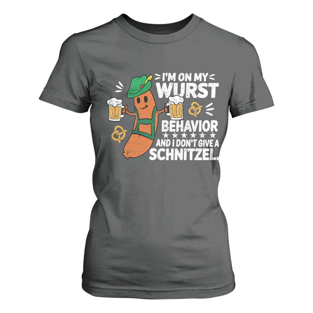 Funny Oktoberfest T Shirt For Women On My Wurst Behavior Sarcastic German TS10 Dark Heather Print Your Wear