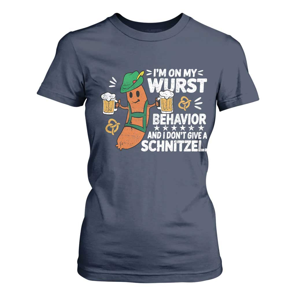 Funny Oktoberfest T Shirt For Women On My Wurst Behavior Sarcastic German TS10 Navy Print Your Wear