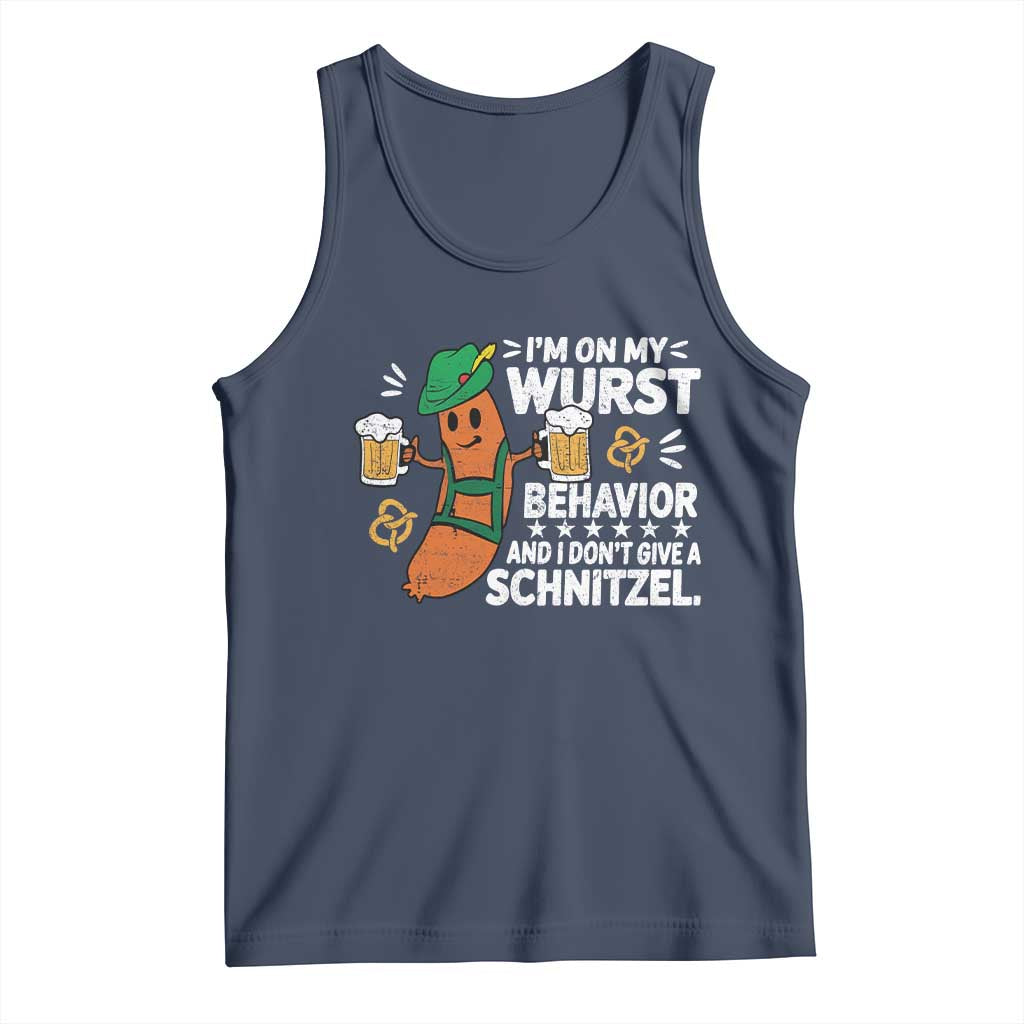 Funny Oktoberfest Tank Top On My Wurst Behavior Sarcastic German TS10 Navy Print Your Wear