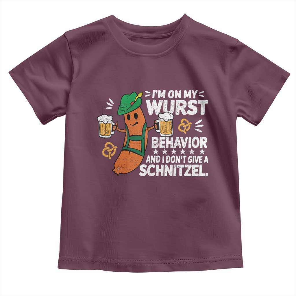 Funny Oktoberfest Toddler T Shirt On My Wurst Behavior Sarcastic German TS10 Maroon Print Your Wear