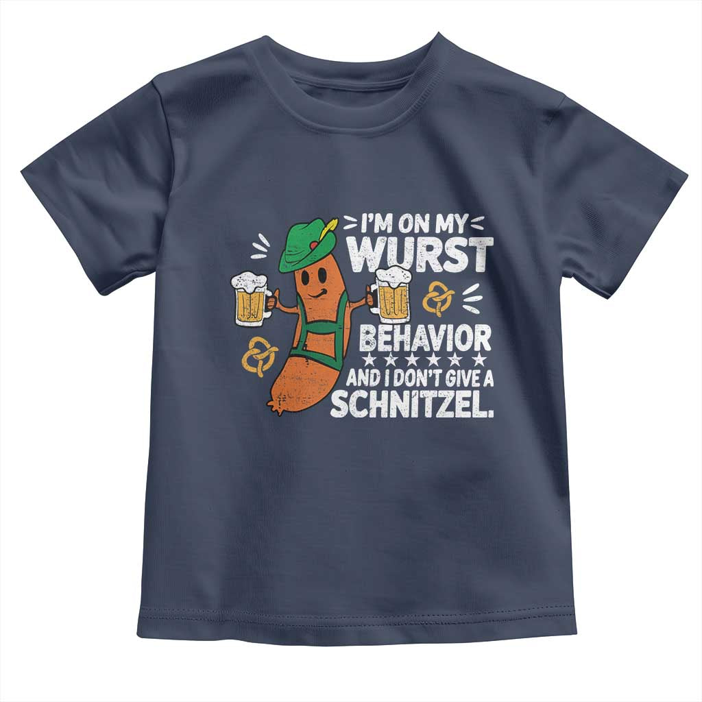 Funny Oktoberfest Toddler T Shirt On My Wurst Behavior Sarcastic German TS10 Navy Print Your Wear
