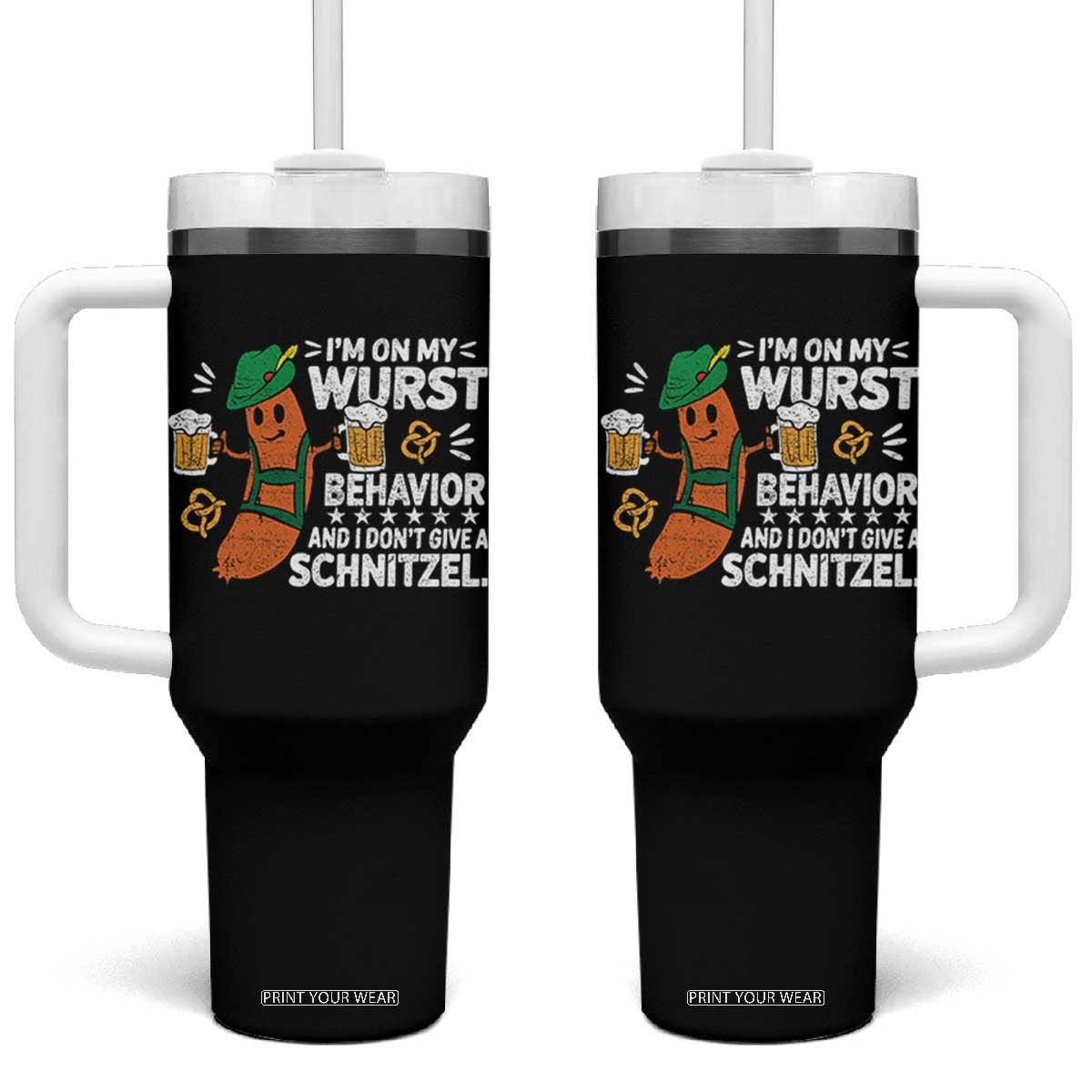Funny Oktoberfest Tumbler With Handle On My Wurst Behavior Sarcastic German TS10 One Size: 40 oz Black Print Your Wear