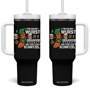 Funny Oktoberfest Tumbler With Handle On My Wurst Behavior Sarcastic German TS10 One Size: 40 oz Black Print Your Wear
