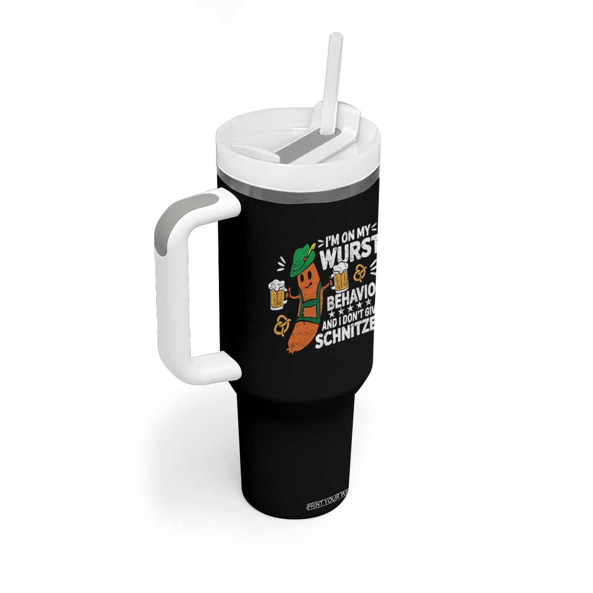 Funny Oktoberfest Tumbler With Handle On My Wurst Behavior Sarcastic German TS10 Print Your Wear