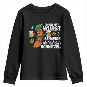 Funny Oktoberfest Youth Sweatshirt On My Wurst Behavior Sarcastic German TS10 Black Print Your Wear