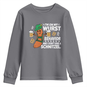 Funny Oktoberfest Youth Sweatshirt On My Wurst Behavior Sarcastic German TS10 Charcoal Print Your Wear