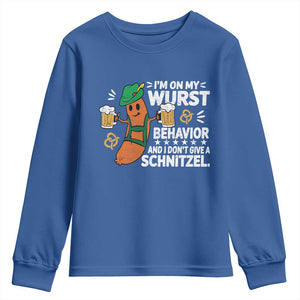 Funny Oktoberfest Youth Sweatshirt On My Wurst Behavior Sarcastic German TS10 Royal Blue Print Your Wear