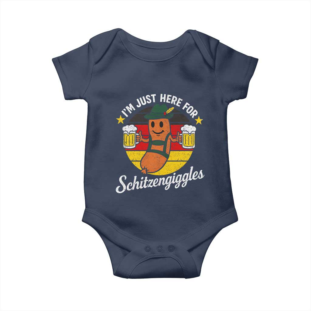 Funny Oktoberfest Baby Onesie Just Here for Schitzengiggles German Flag TS10 Navy Print Your Wear
