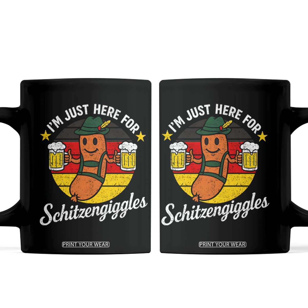 Funny Oktoberfest Coffee Mug Just Here for Schitzengiggles German Flag TS10 Black Print Your Wear