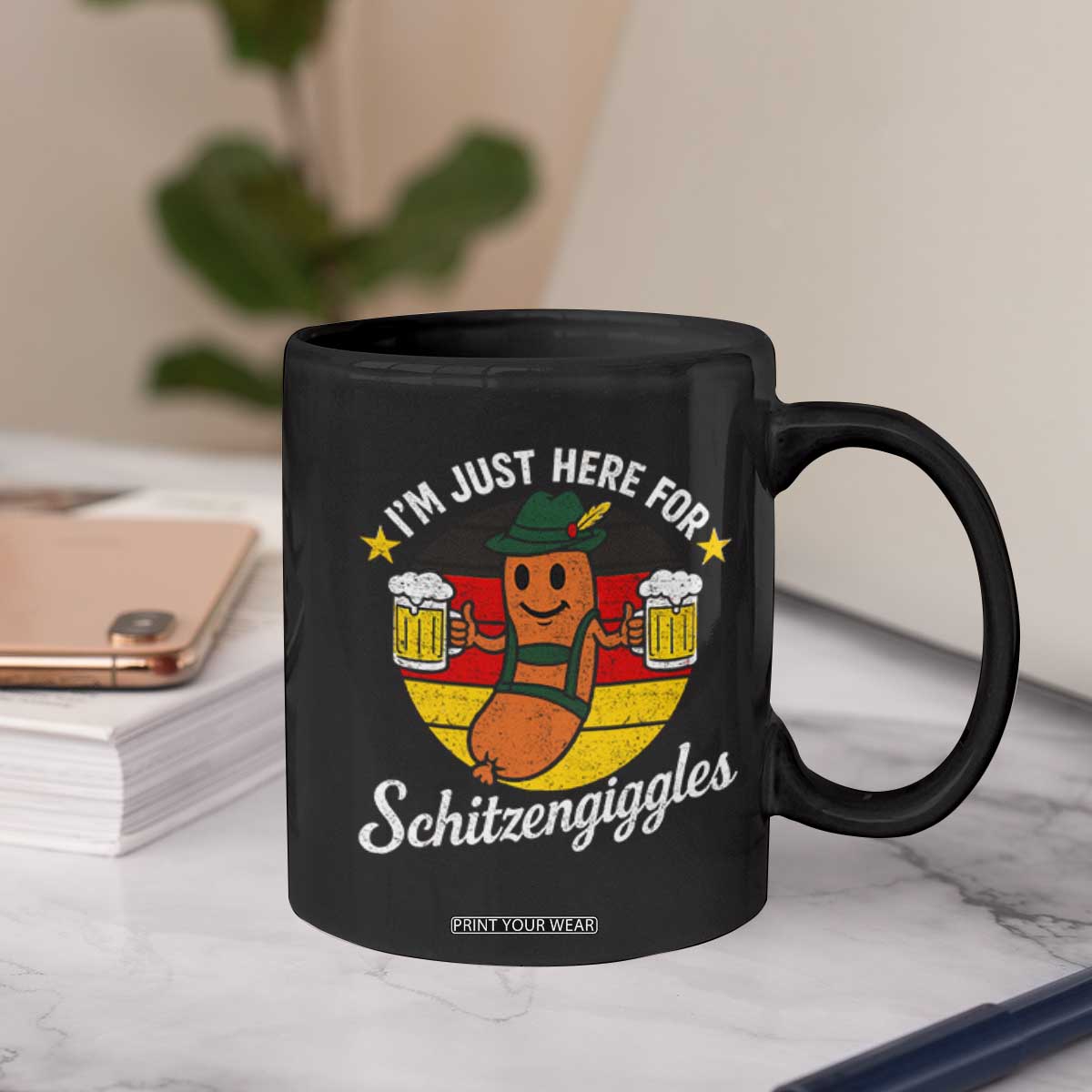 Funny Oktoberfest Coffee Mug Just Here for Schitzengiggles German Flag TS10 Print Your Wear