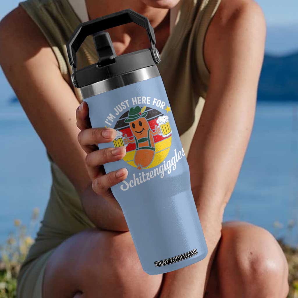 Funny Oktoberfest Flip Straw Tumbler Just Here for Schitzengiggles German Flag TS10 One Size: 30 oz Light Blue Print Your Wear