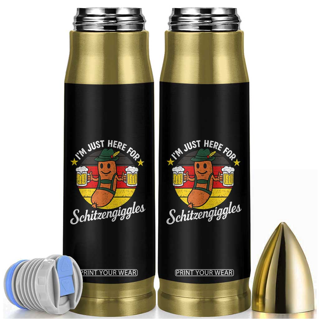 Funny Oktoberfest Bullet Tumbler Just Here for Schitzengiggles German Flag TS10 Black Print Your Wear
