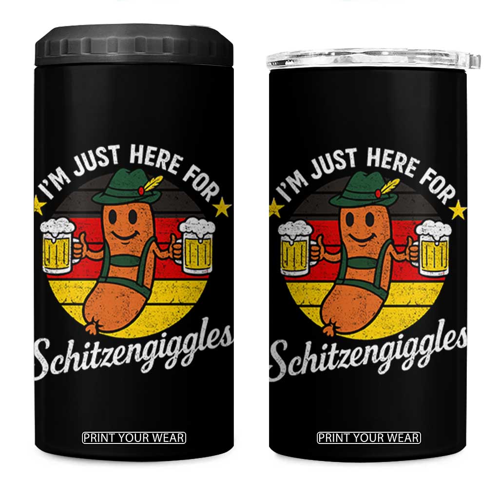 Funny Oktoberfest 4 in 1 Can Cooler Tumbler Just Here for Schitzengiggles German Flag TS10 One Size: 16 oz Black Print Your Wear
