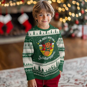 Funny Oktoberfest Ugly Christmas Sweater Just Here for Schitzengiggles German Flag TS10 Forest Green Beige Print Your Wear