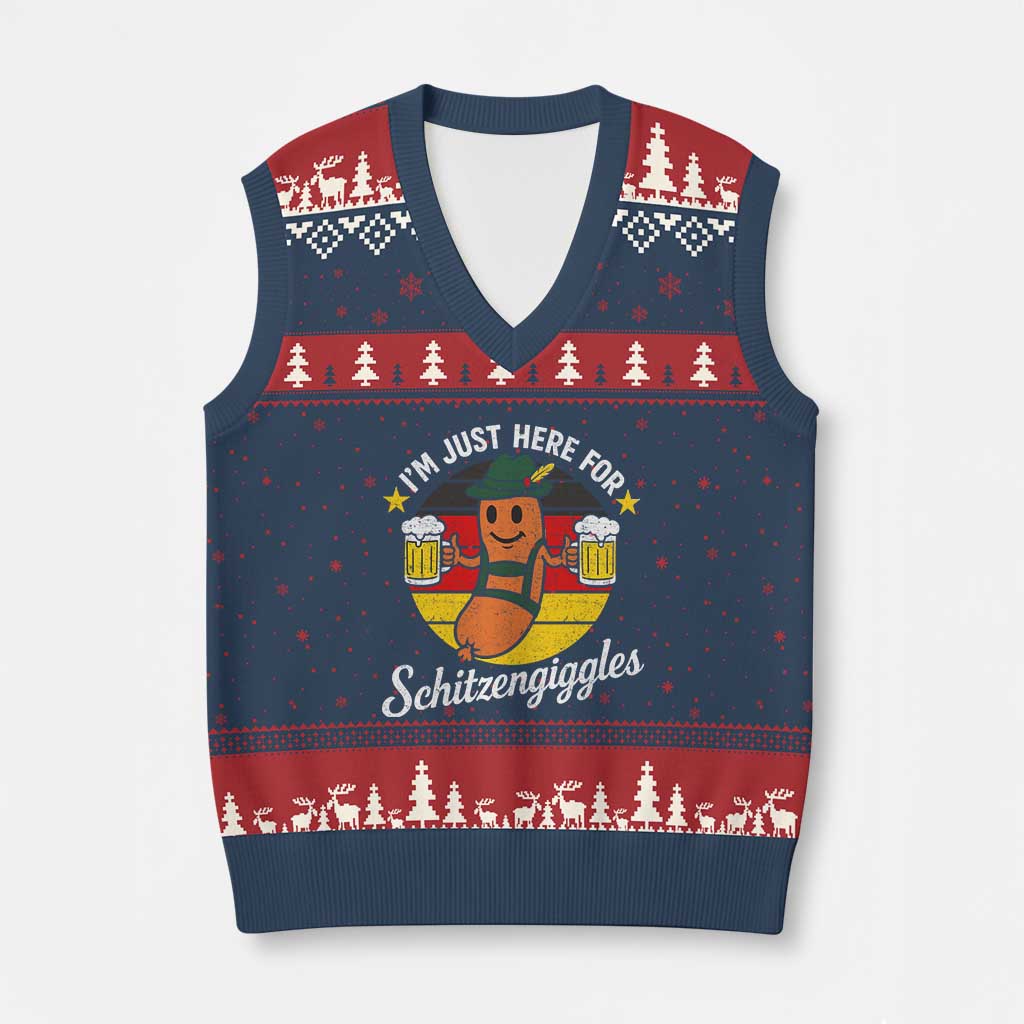 Funny Oktoberfest V-Neck Knit Sweater Vest Just Here for Schitzengiggles German Flag TS10 Navy Red Print Your Wear