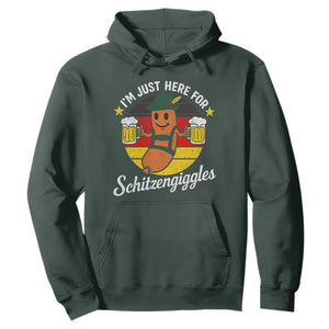 Funny Oktoberfest Hoodie Just Here for Schitzengiggles German Flag TS10 Dark Forest Green Print Your Wear