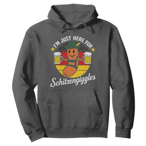 Funny Oktoberfest Hoodie Just Here for Schitzengiggles German Flag TS10 Dark Heather Print Your Wear